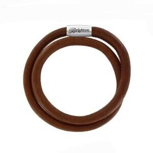 Brighton Brown Leather Silver Tone Magnetic Clasp‎ Double Wrap Bracelet